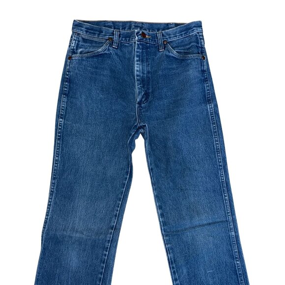 Wrangler 936DEN Mens Jeans 32 37 Tall Straight Leg Medium Wash Blue Logo Western - Picture 3 of 8
